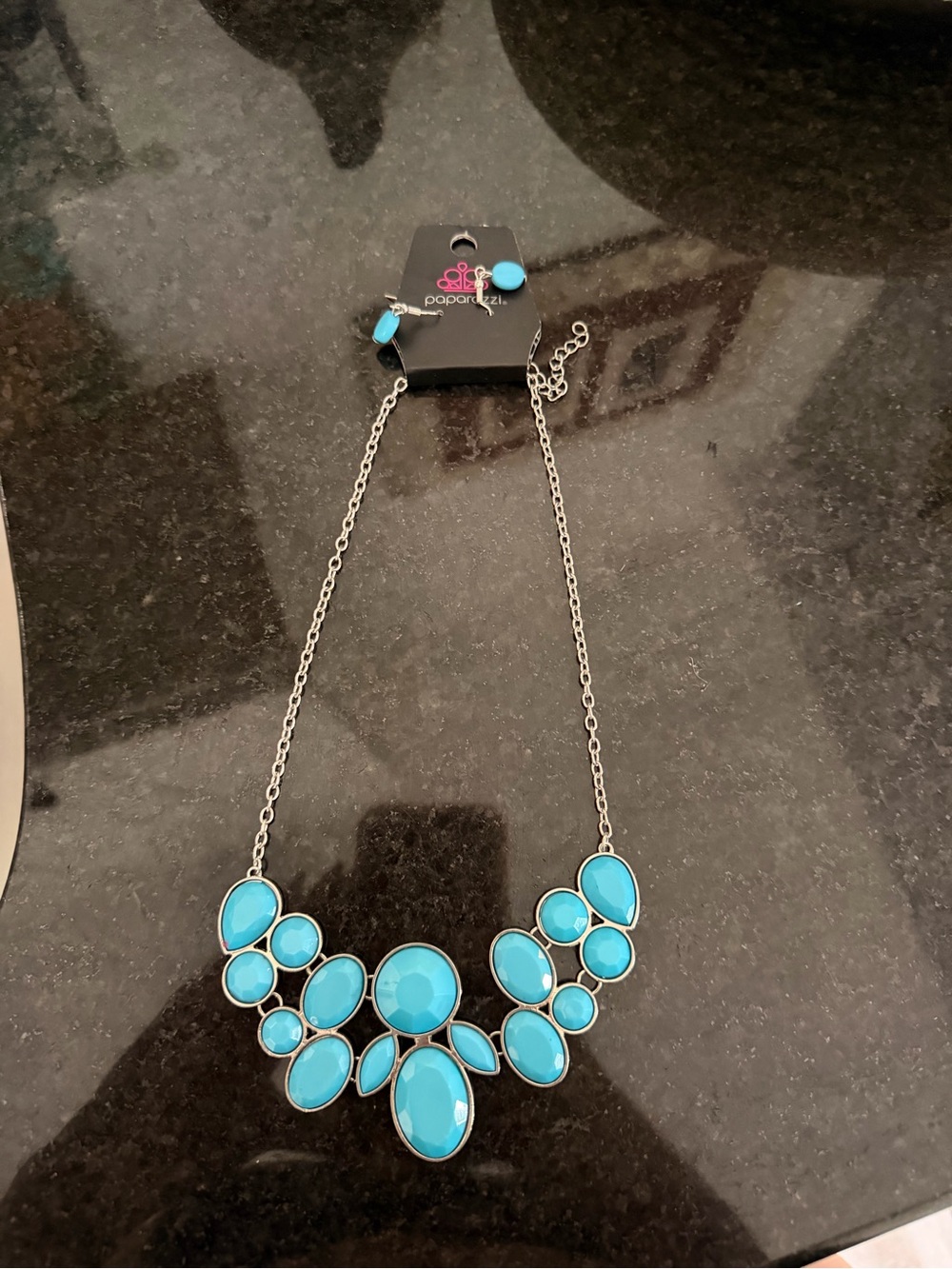 paparazzi Bright Turquoise Bib Necklace and Earrings Set